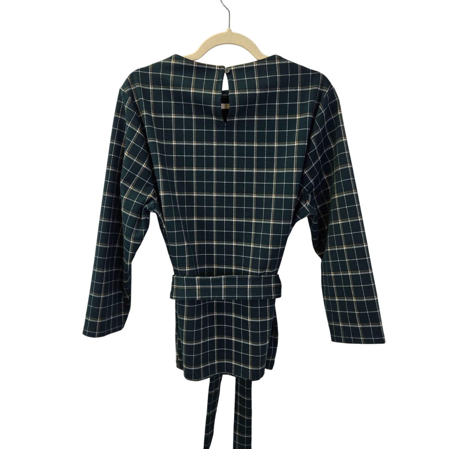 Ann Taylor Factory Plaid 3/4 Sleeve Tie Waist Top Size XL