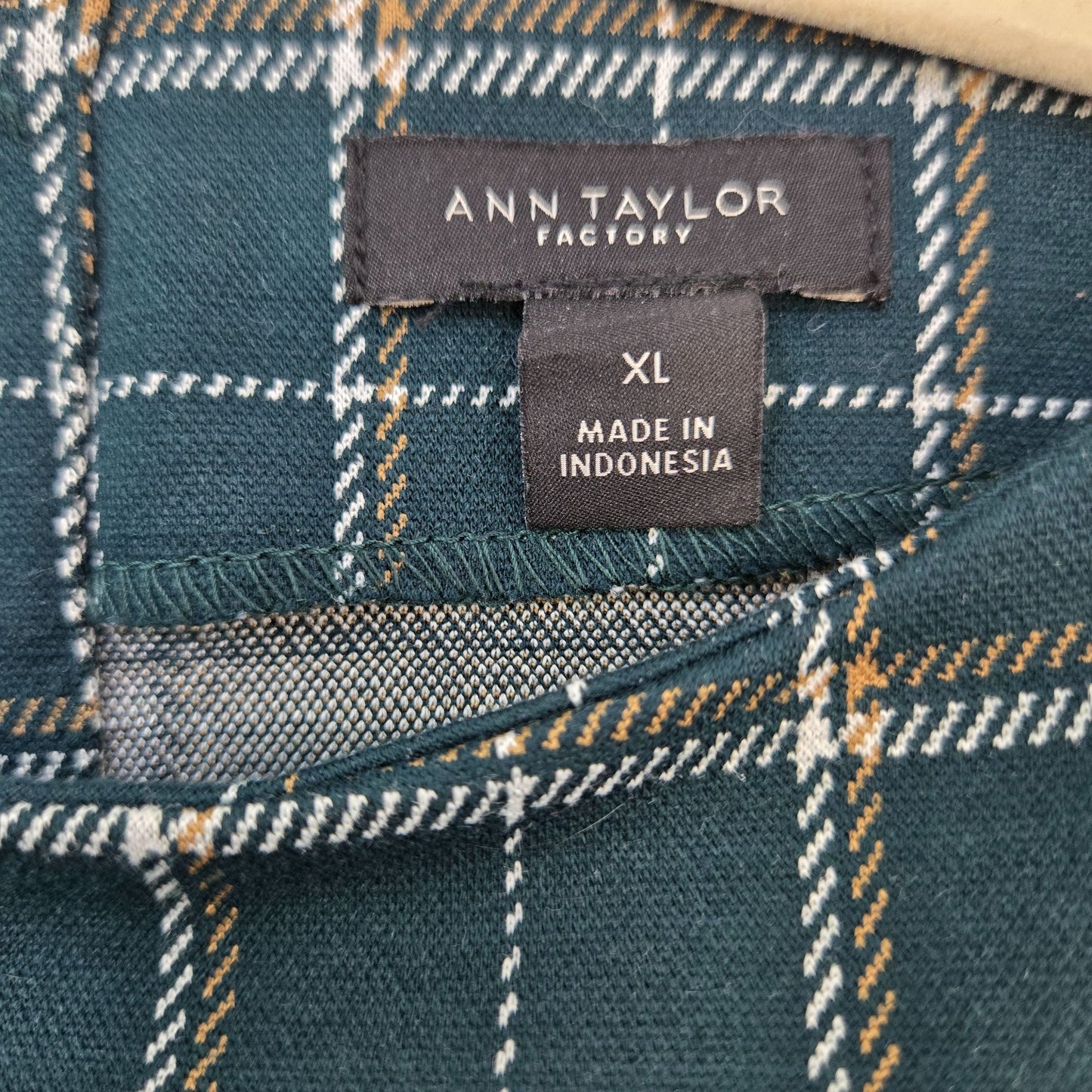 Ann Taylor Factory Plaid 3/4 Sleeve Tie Waist Top Size XL