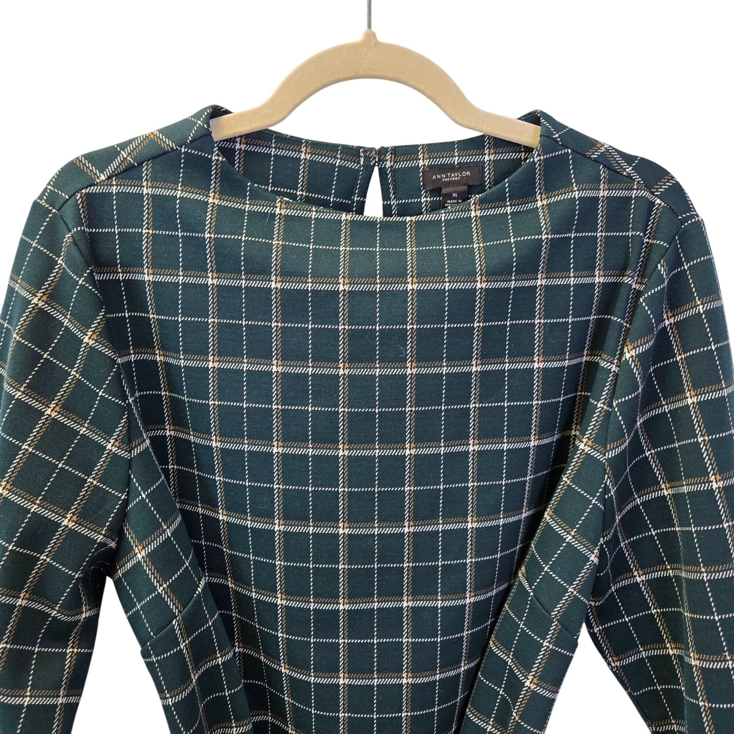 Ann Taylor Factory Plaid 3/4 Sleeve Tie Waist Top Size XL