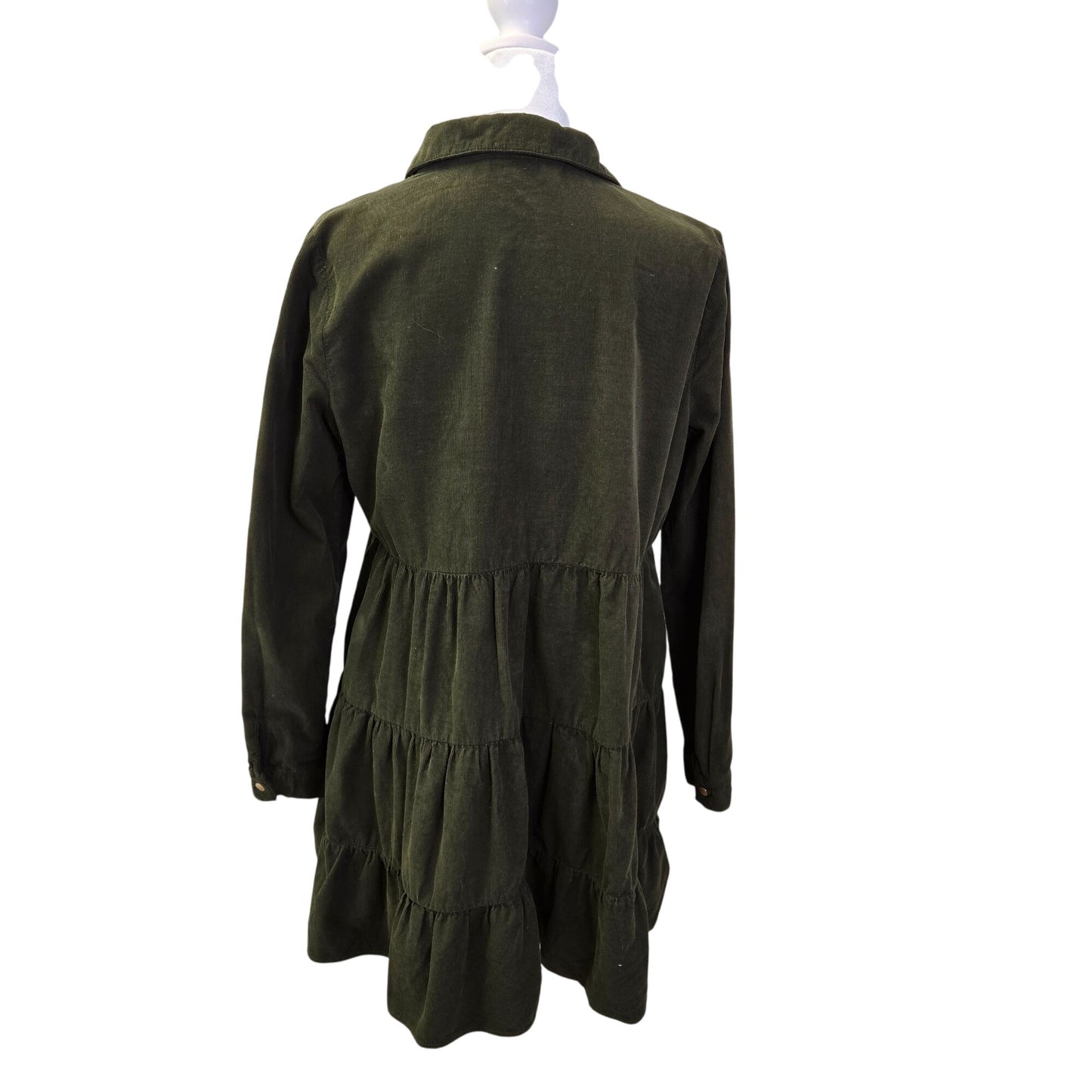 Zara Corduroy Tiered Hem Collared Boho Dress Size Small