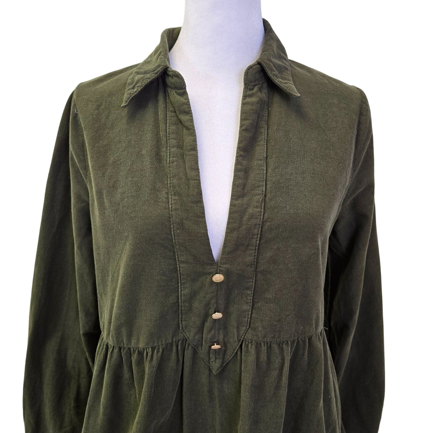 Zara Corduroy Tiered Hem Collared Boho Dress Size Small