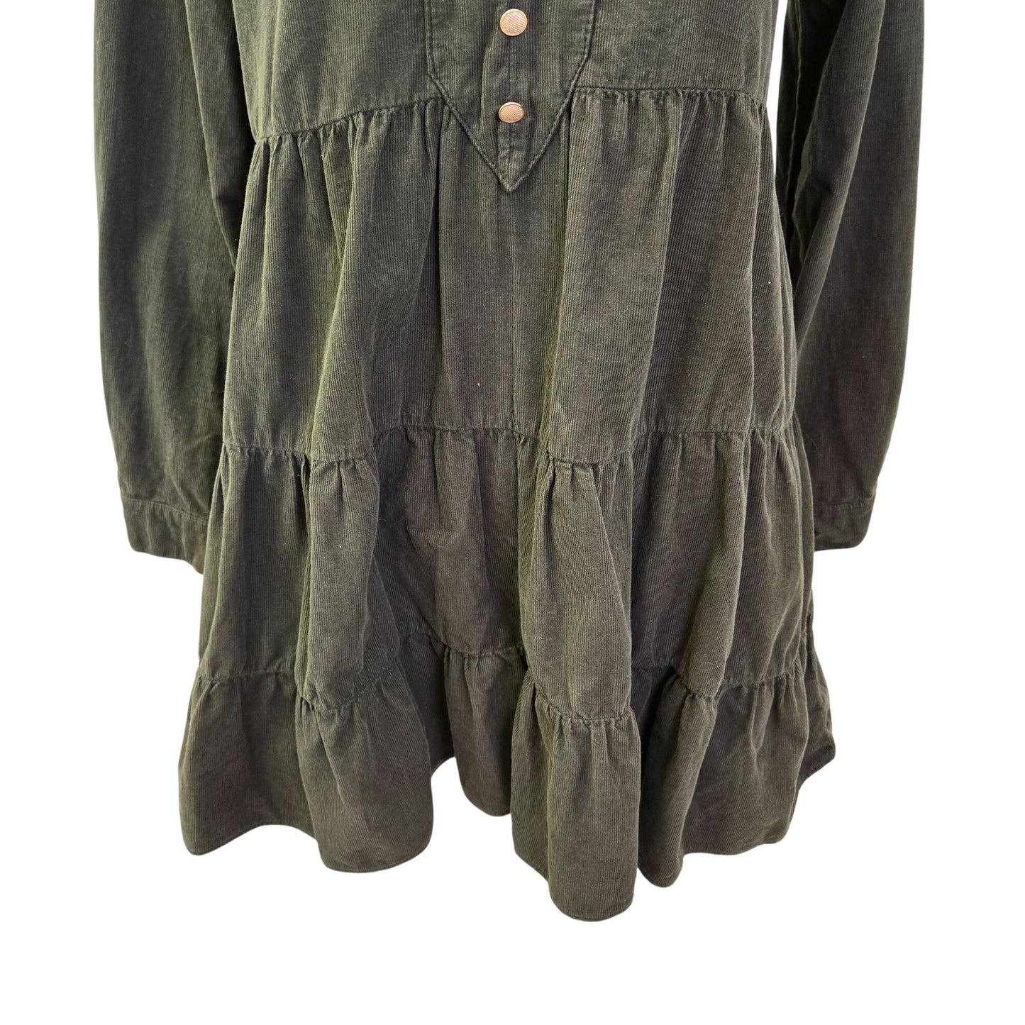 Zara Corduroy Tiered Hem Collared Boho Dress Size Small