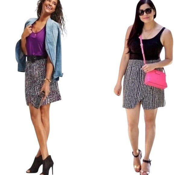 Cabi 100% Viscose Reversible Faux Wrap Graphic Print Mini Skirt Size Large (est)