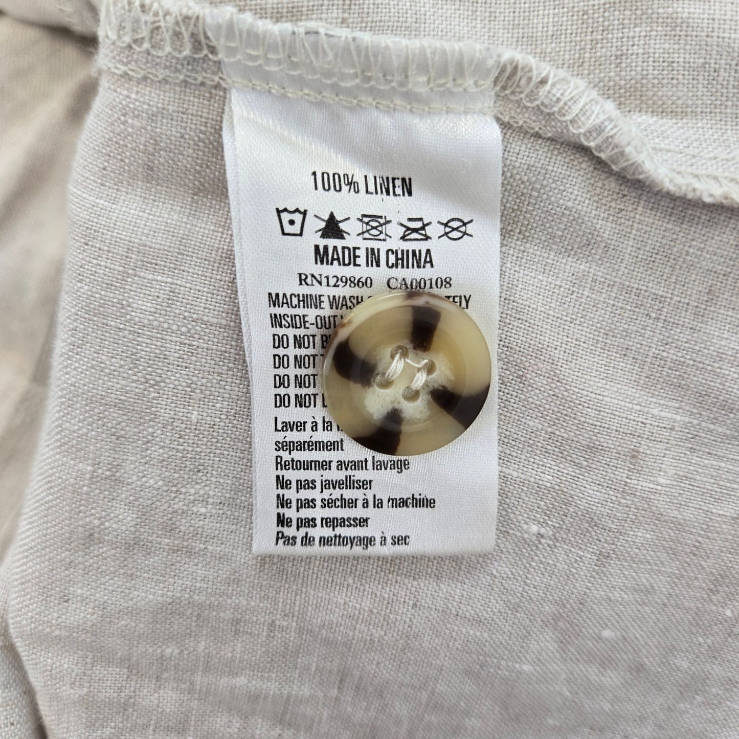 Rhythm. 100% Linen Faux Mini Shirt Dress Size Large