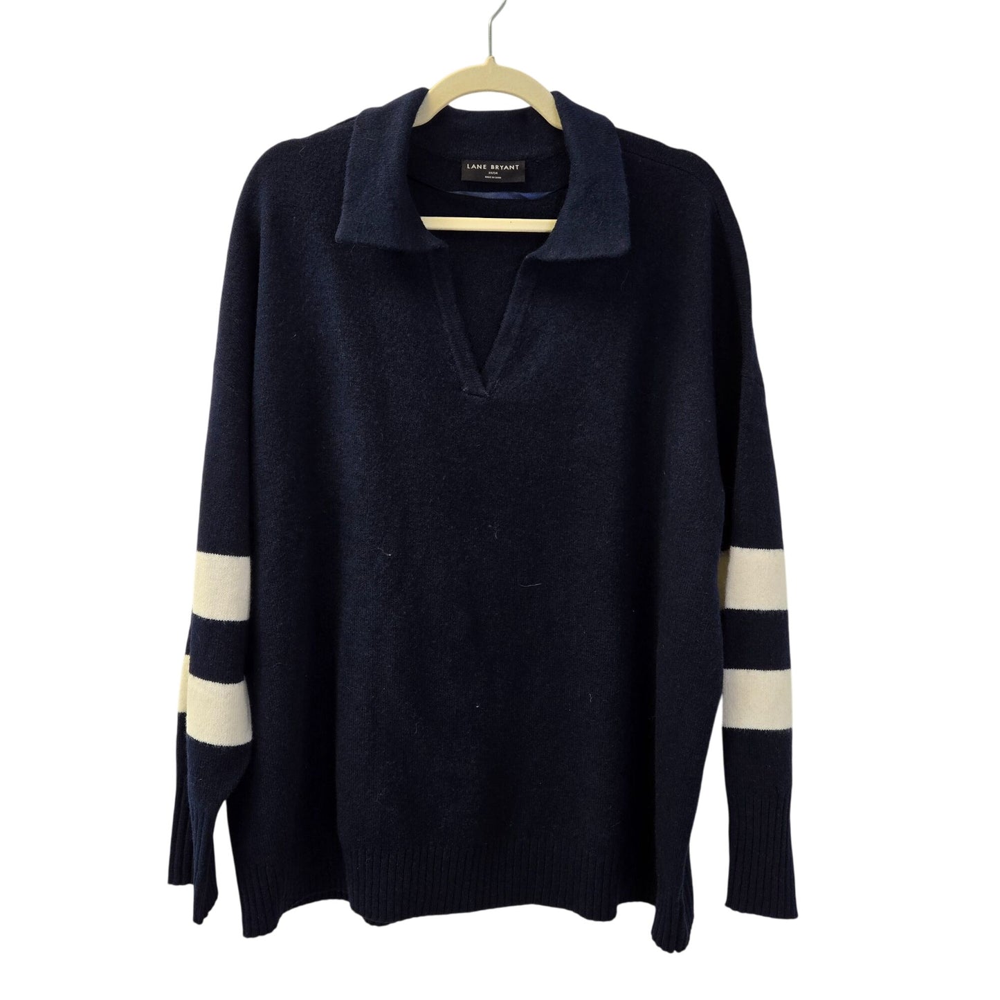 Lane Bryant Wool Blend Color Block Sleeve V-Neck Sweater Size 22/24