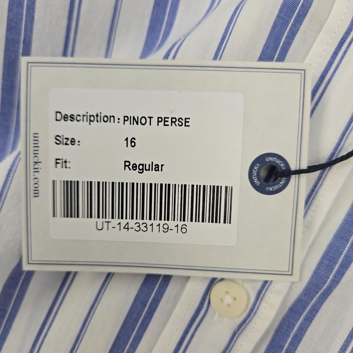 NWT UNTUCKit Pinot Perse Striped Long Sleeve Button Down Shirt Size 16