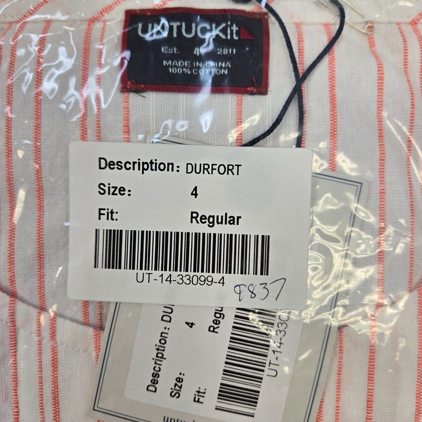 NWT UNTUCKit Dufort Striped Long Sleeve Split Neck Shirt Size 4