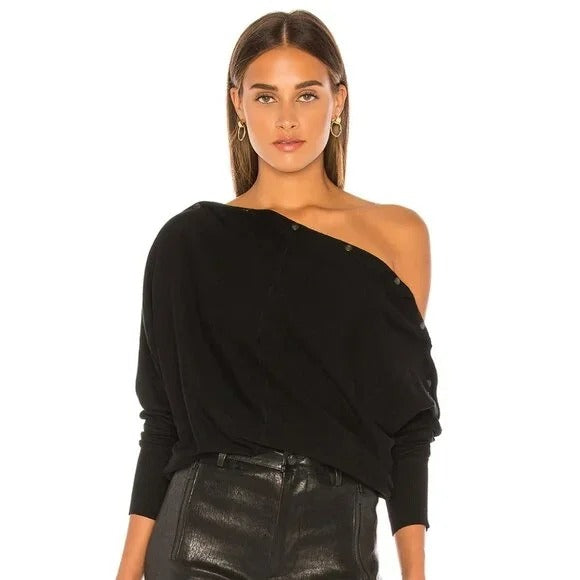 All Saints Ellie Adjustable Collar Snap Dolman Sleeve Sweater Size XS