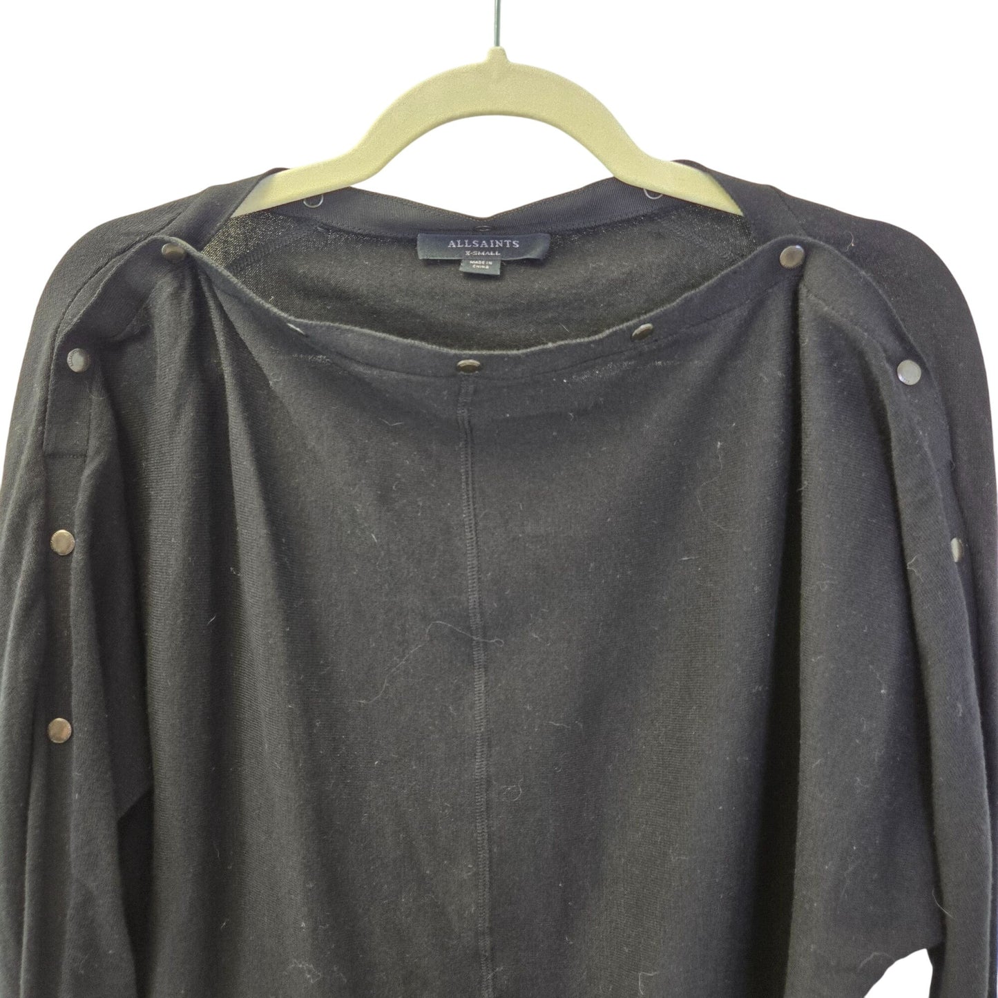 All Saints Ellie Adjustable Collar Snap Dolman Sleeve Sweater Size XS