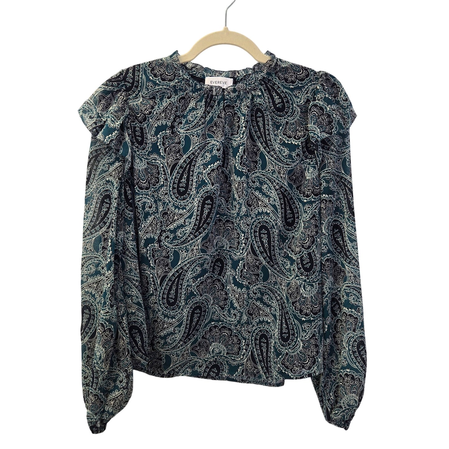 Evereve Paisley Print Ruffle Shoulder Popover Blouse Size Small