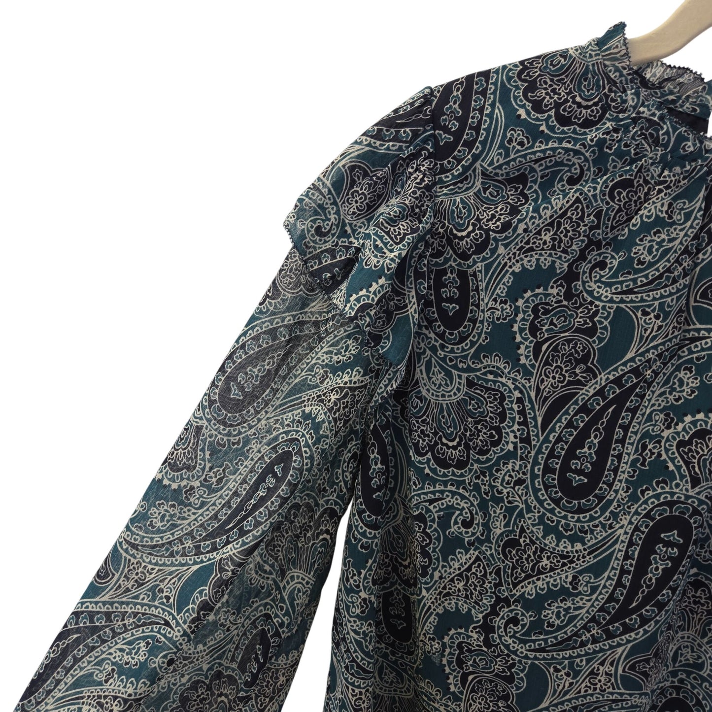 Evereve Paisley Print Ruffle Shoulder Popover Blouse Size Small