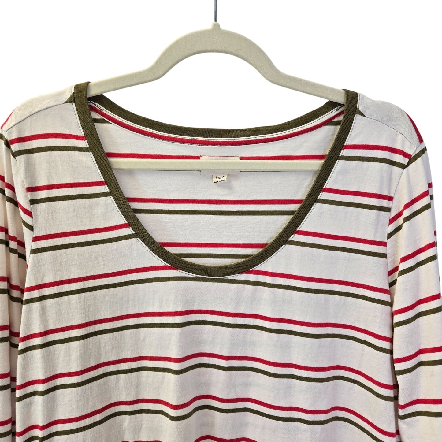 Pact Striped Scoop Neck Long Sleeve T-Shirt Size XL