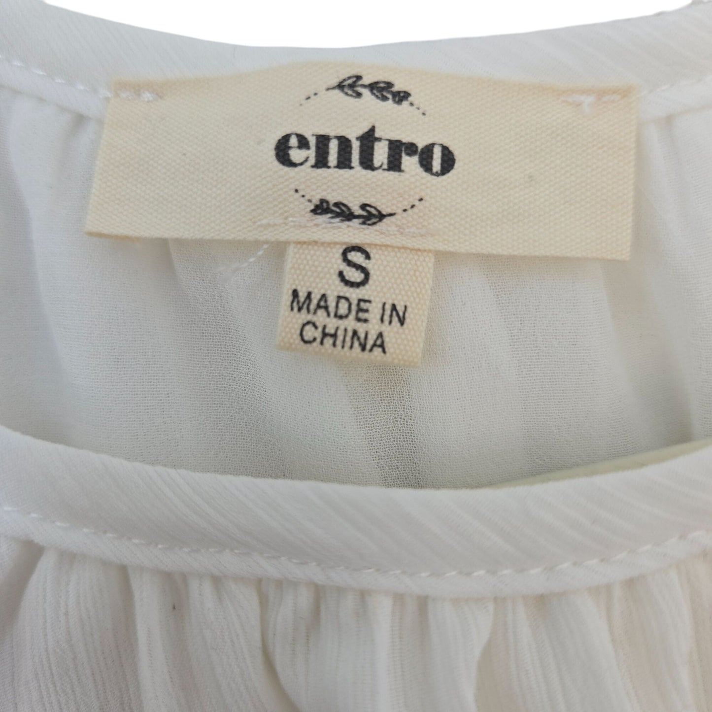 Entro Pleated Bodice Crochet Sleeve Blouse Size Small