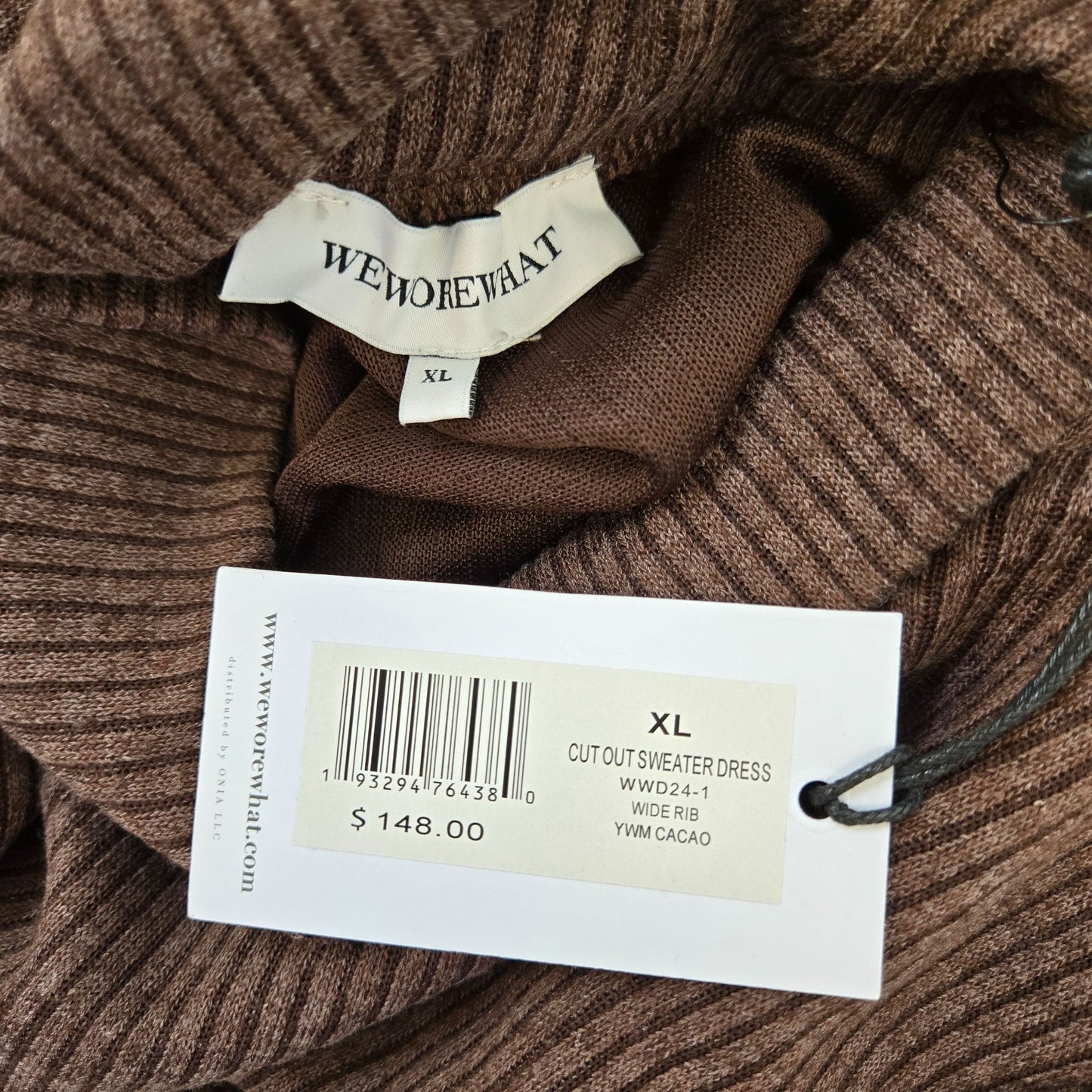 NWT WeWoreWhat Wide Rib Cutout Sweater Midi Dress in Cacao Size XL