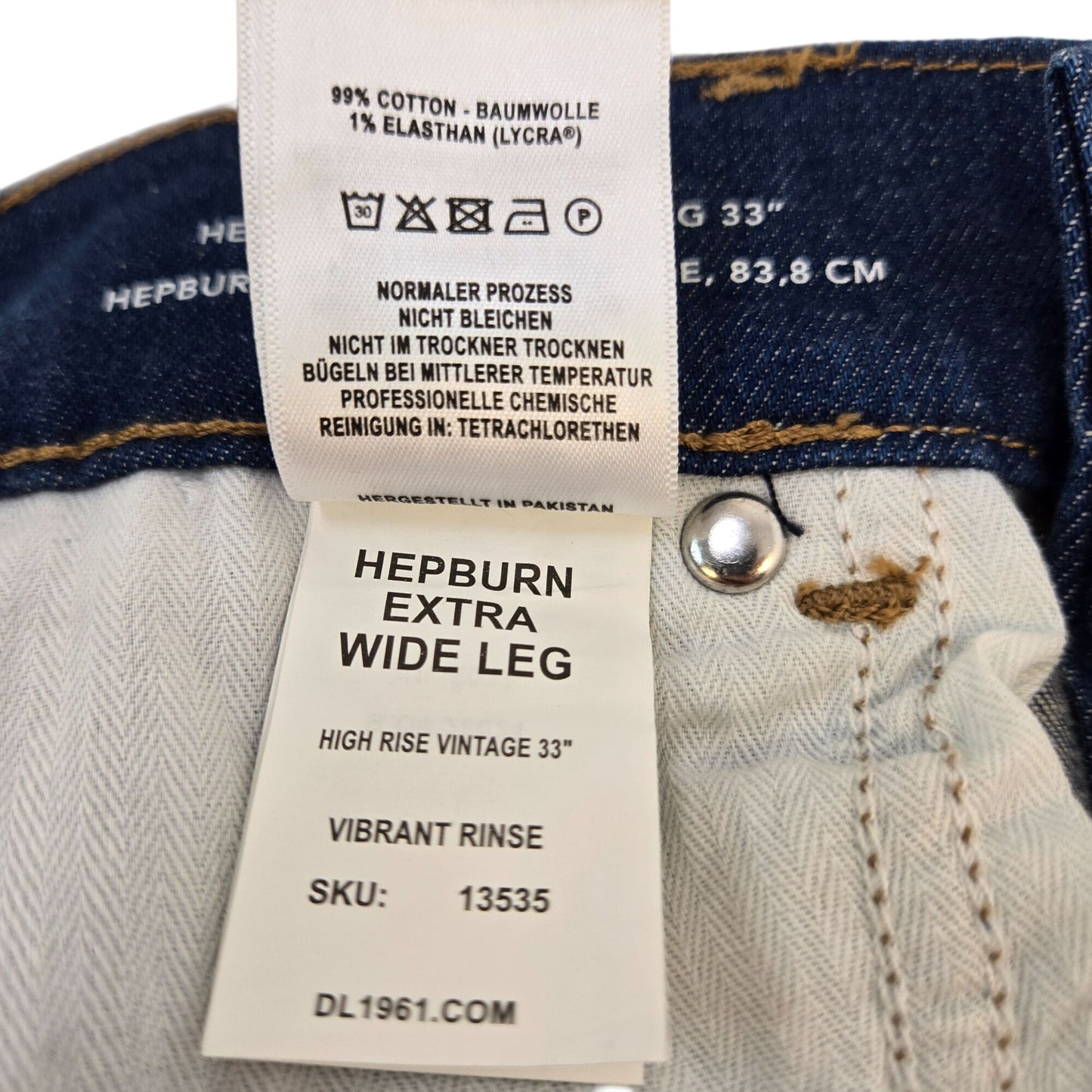 NWT DL1961 Hepburn Extra Wide Leg High Rise Jeans Size 27