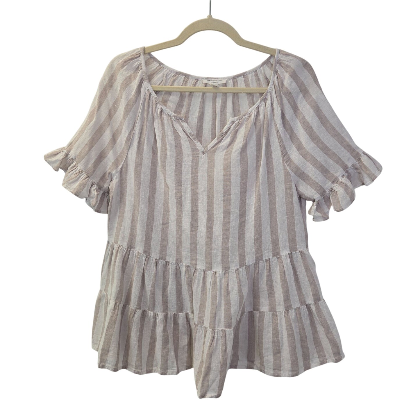 Beachlunchlounge Linen Blend Striped Tiered Hem Top Size Small