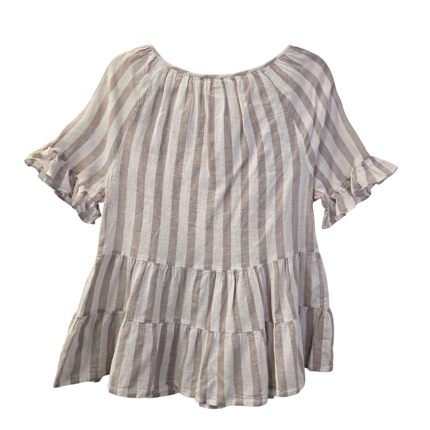 Beachlunchlounge Linen Blend Striped Tiered Hem Top Size Small