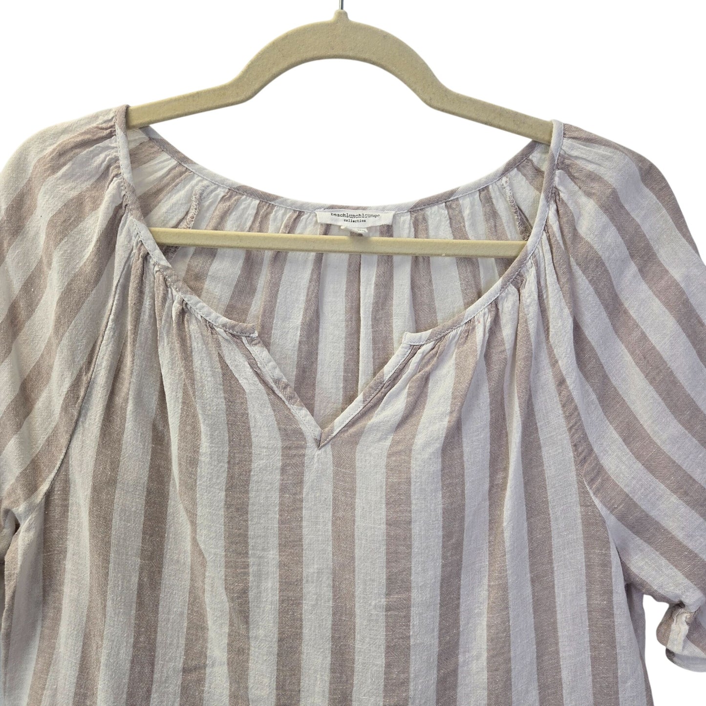 Beachlunchlounge Linen Blend Striped Tiered Hem Top Size Small