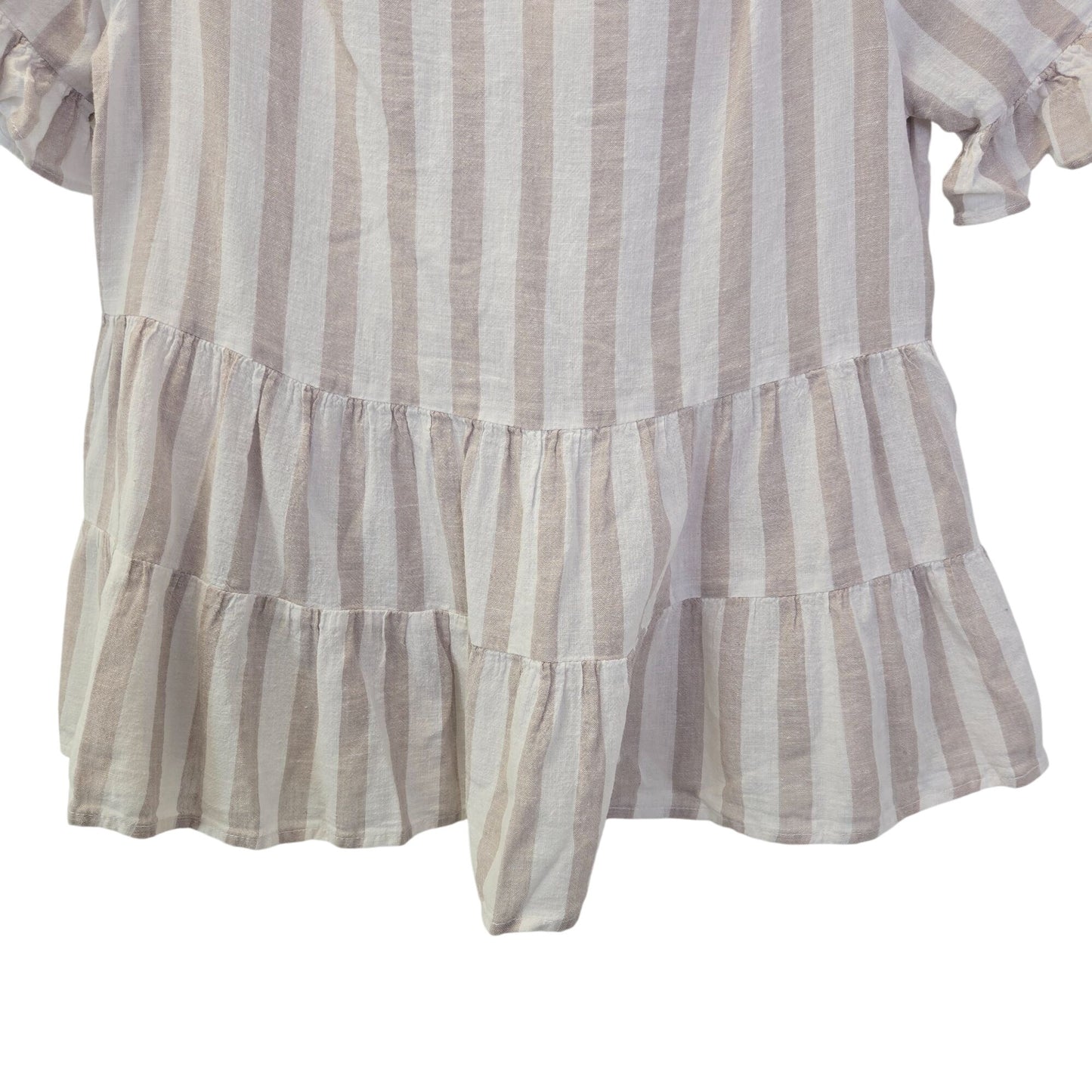 Beachlunchlounge Linen Blend Striped Tiered Hem Top Size Small