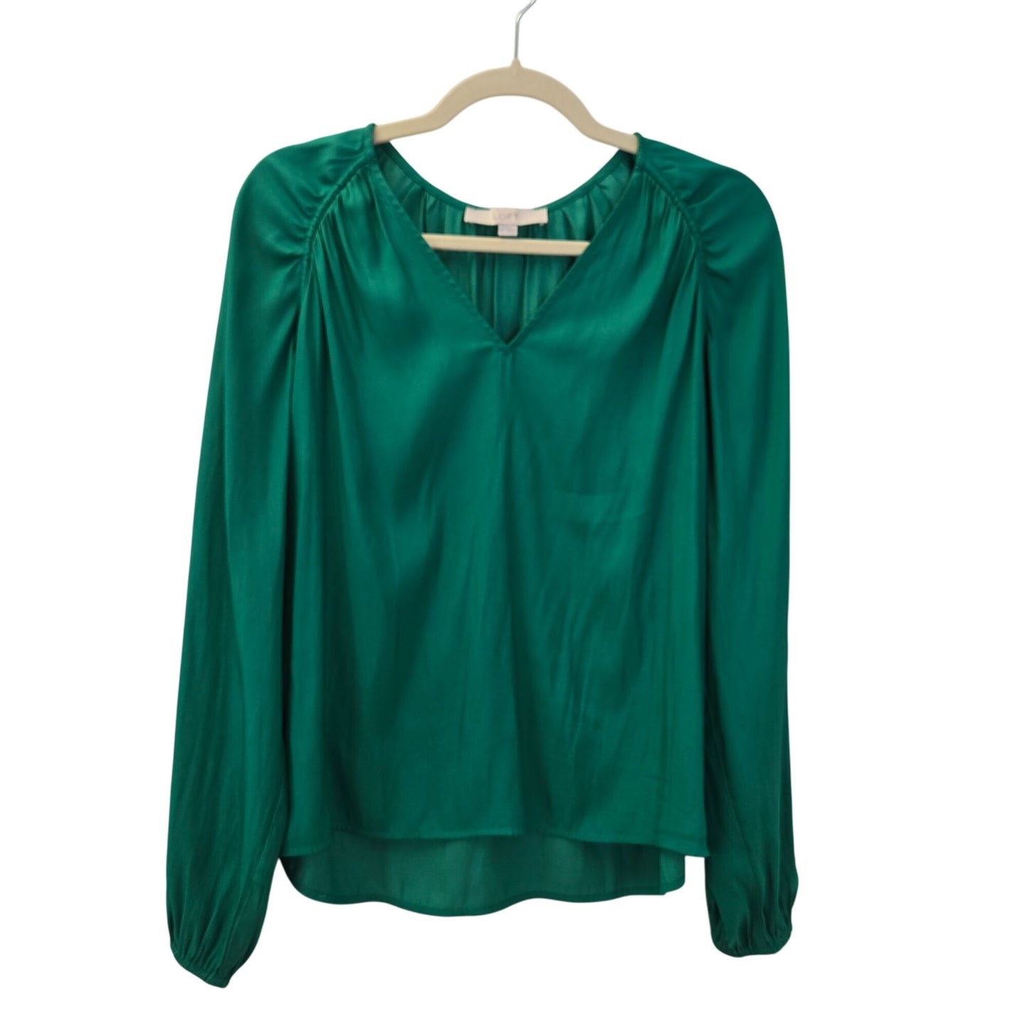 Loft Kelly Green V-neck Popover Blouse Size Small