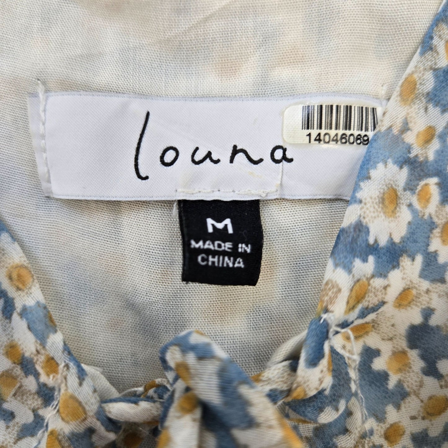 Louna Blue Daisy Chiffon Puff Sleeve Boho Blouse Size Medium