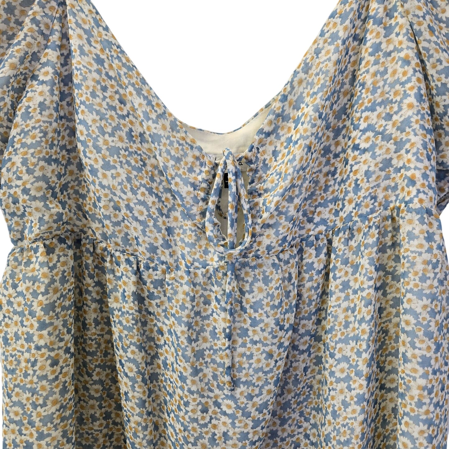 Louna Blue Daisy Chiffon Puff Sleeve Boho Blouse Size Medium