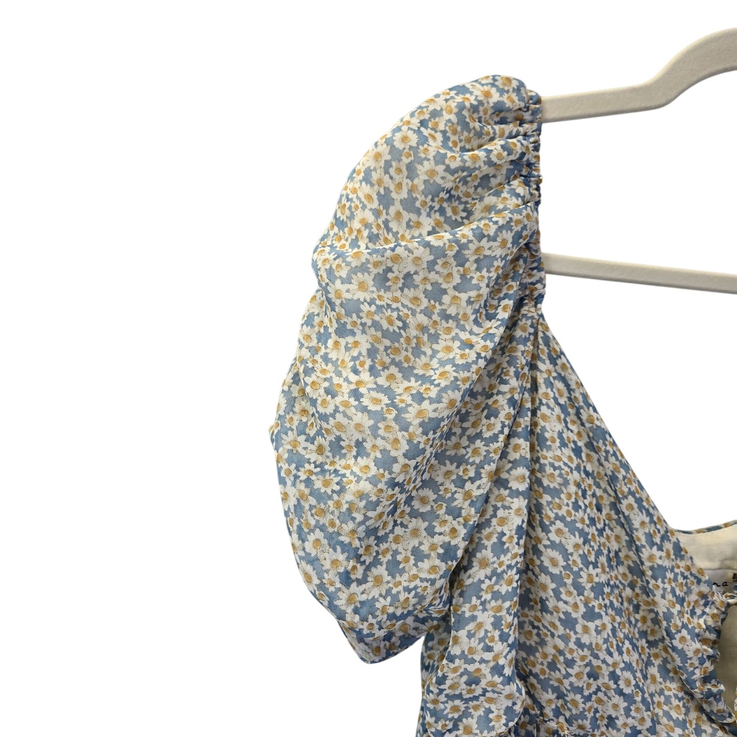 Louna Blue Daisy Chiffon Puff Sleeve Boho Blouse Size Medium