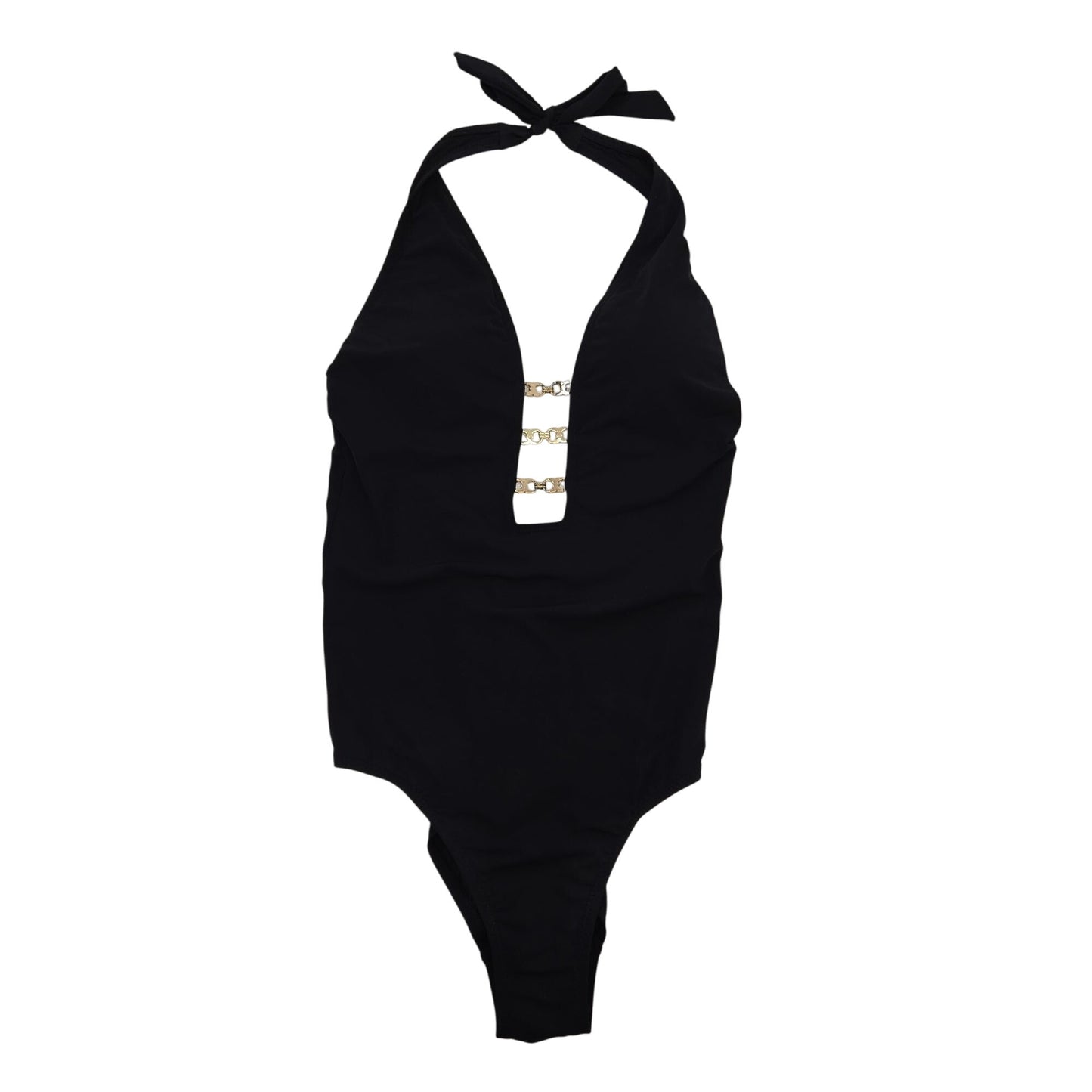 Tory Burch Black Gemini Link Plunge One-Piece Swimsuit Size Medium