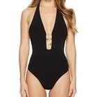 Tory Burch Black Gemini Link Plunge One-Piece Swimsuit Size Medium