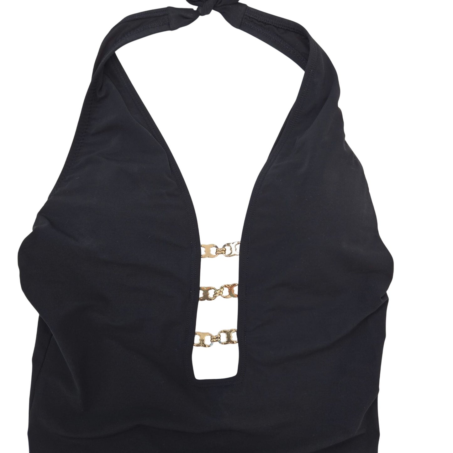 Tory Burch Black Gemini Link Plunge One-Piece Swimsuit Size Medium