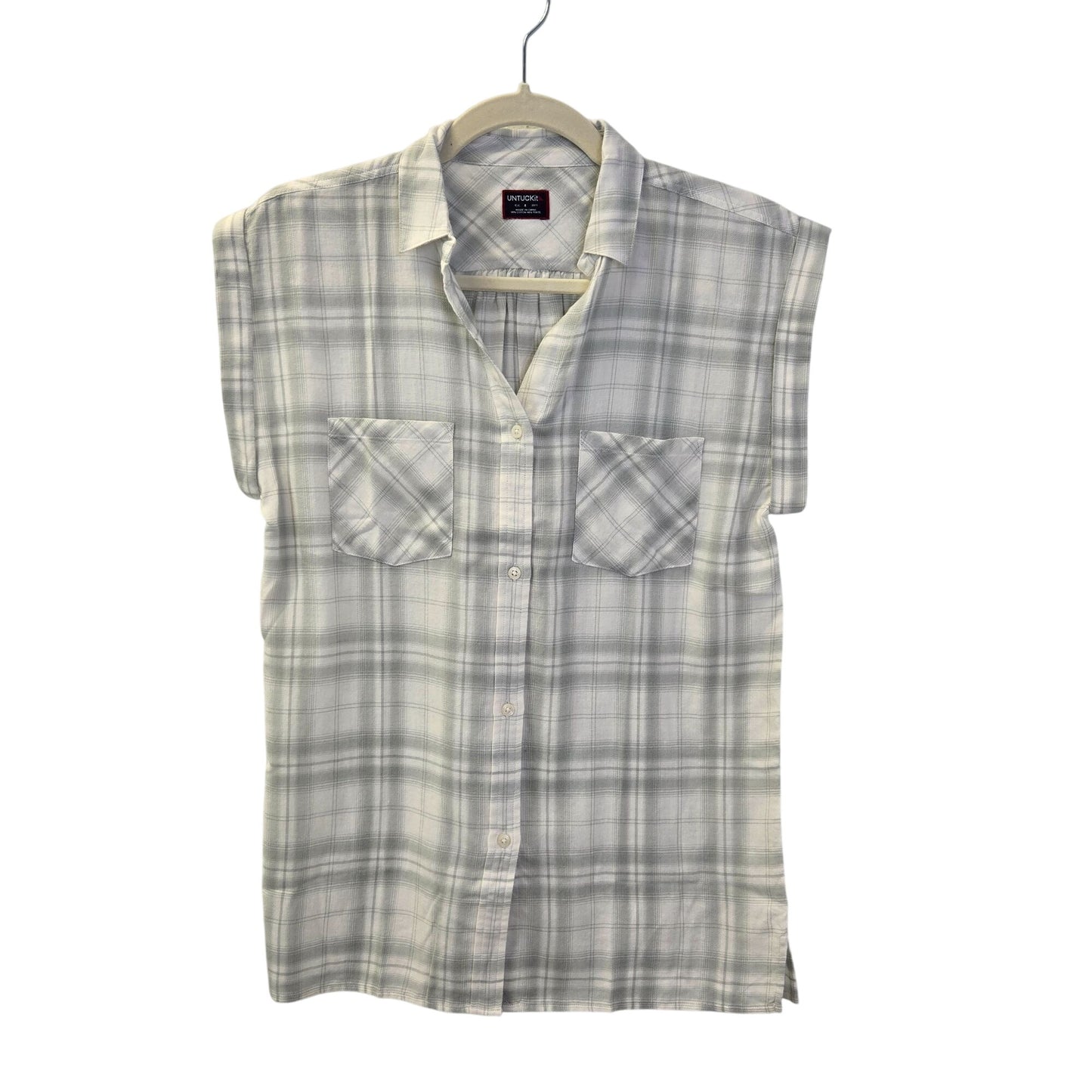 NWT UNTUCKit Villefranche Plaid Cap Sleeve Button Down Shirt Size 8
