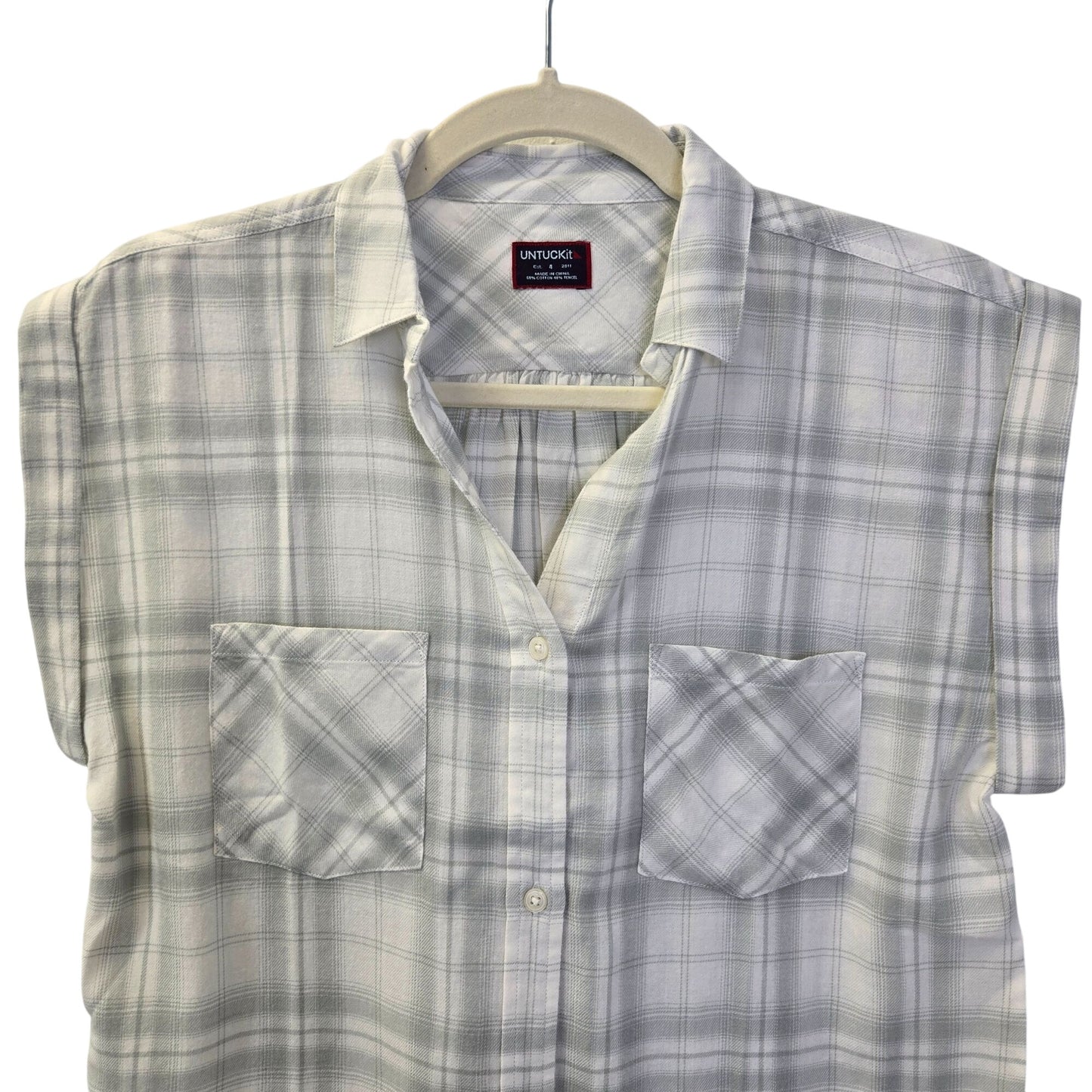 NWT UNTUCKit Villefranche Plaid Cap Sleeve Button Down Shirt Size 8