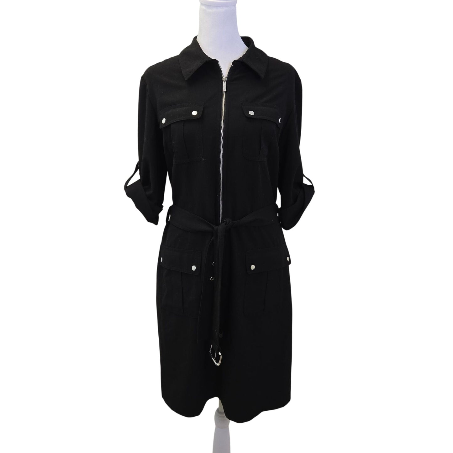 Michael Michael Kors Front Zip Belted Utility Dress Size Large