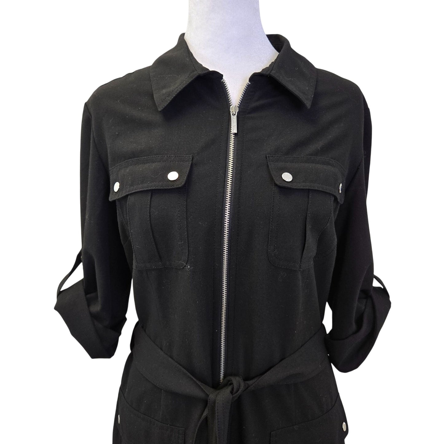 Michael Michael Kors Front Zip Belted Utility Dress Size Large