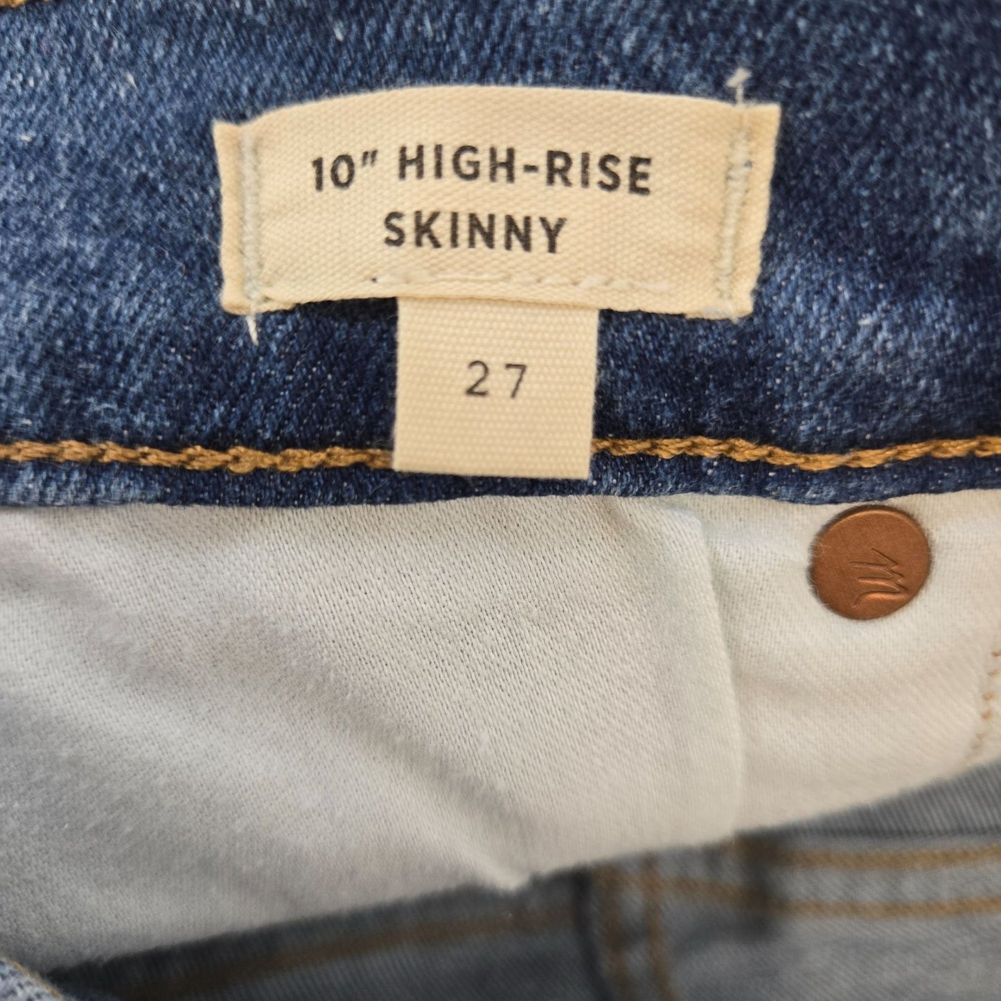 Madewell 10" High Rise Skinny Button Fly Closure Jeans Size 27