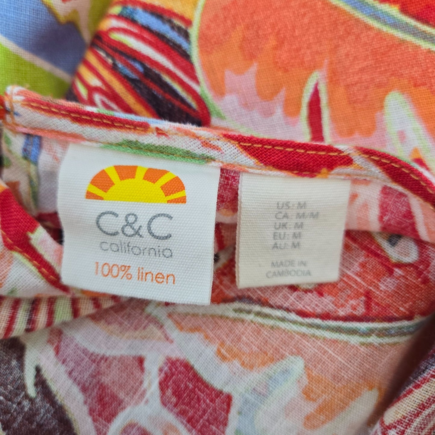 C&C California 100% Linen Tropical Print Mini Shift Dress Size Medium
