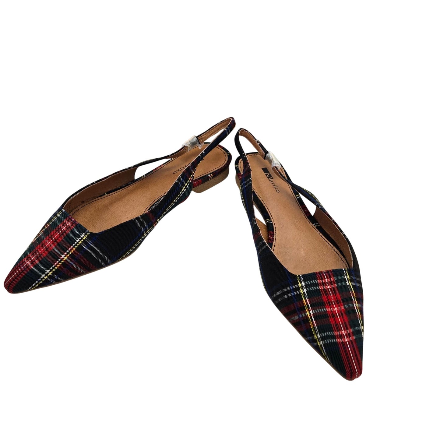 NWT/NIB Matiko Lori Pointy Toe Flats in Green Tartan Size 38/US 7.5