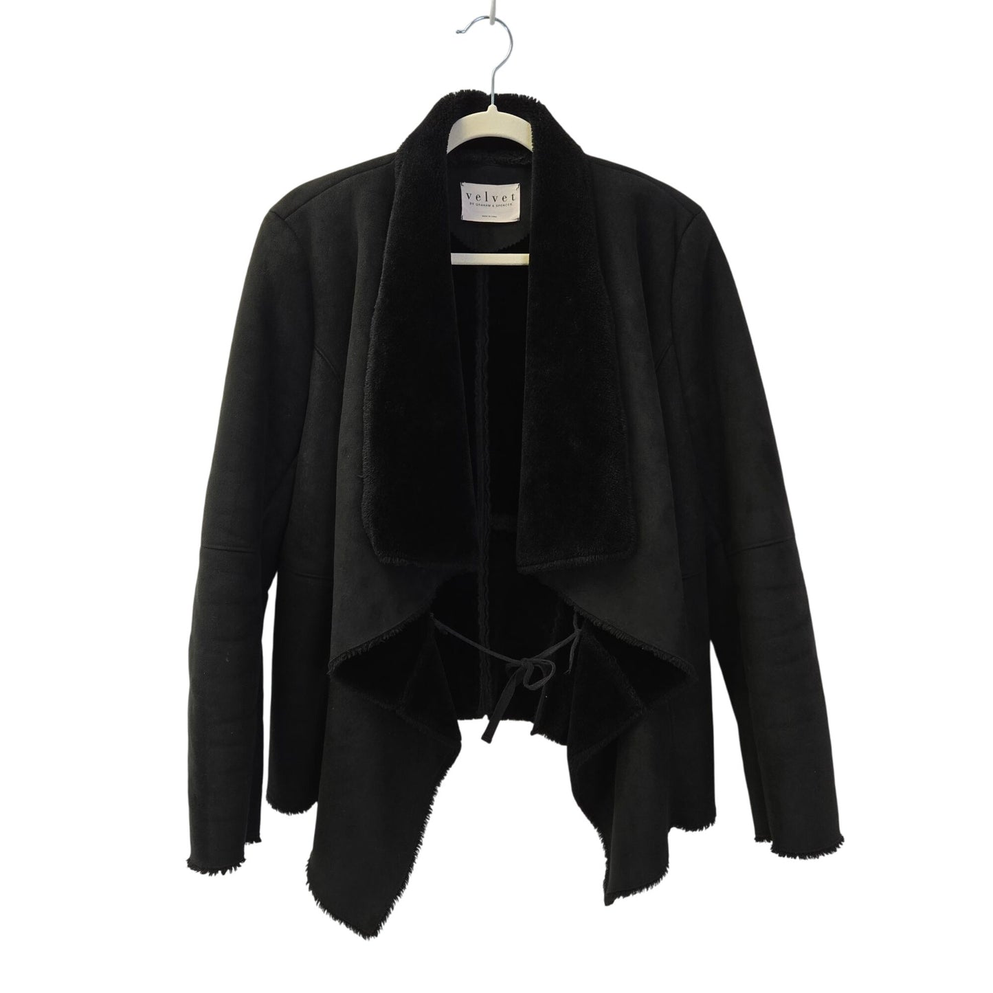 Velvet by Graham & Spencer Faux Suede Faux Fur Drape Neck Jacket Size Small