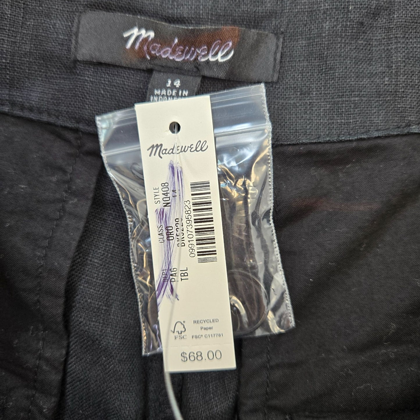 NWT Madewell Clean Tab 100% Linen High Waist Shorts Size 14