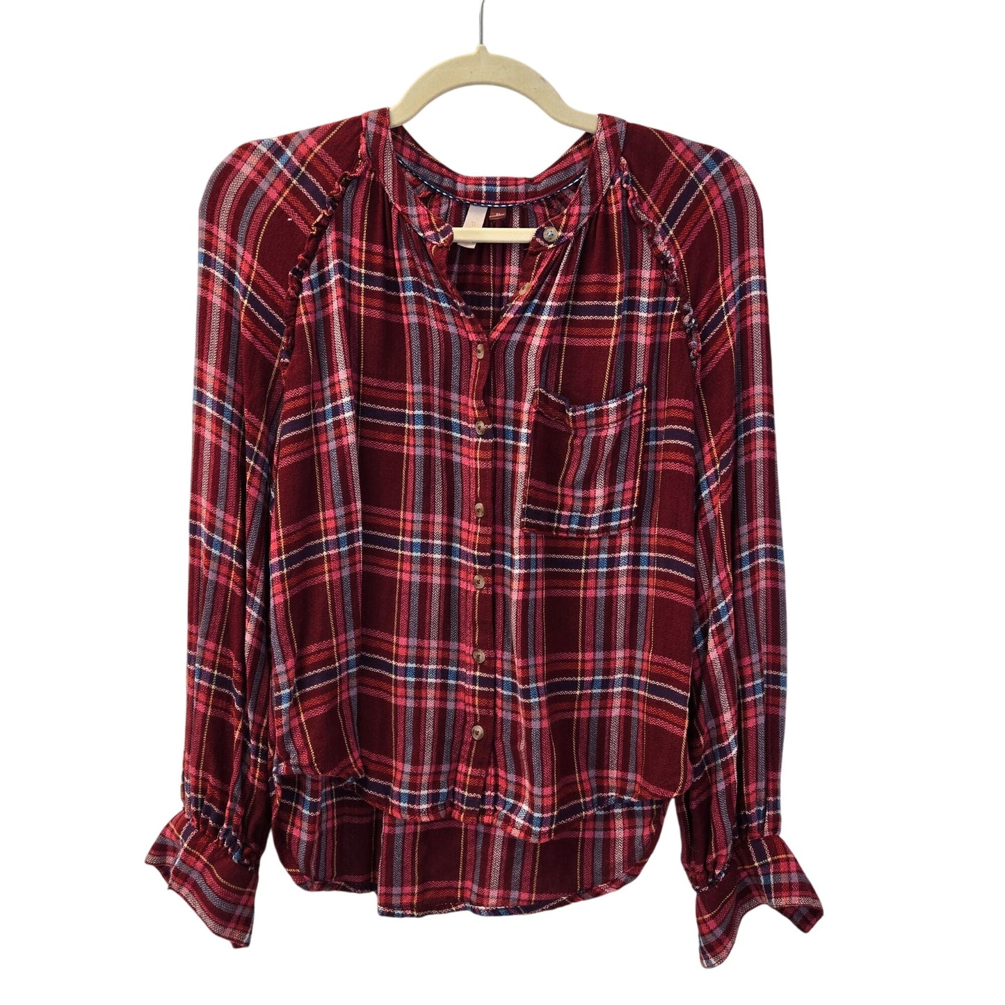 Anthropologie Pilcro Breezy Wool Blend Gauzy Plaid Button Down Shirt Size XS