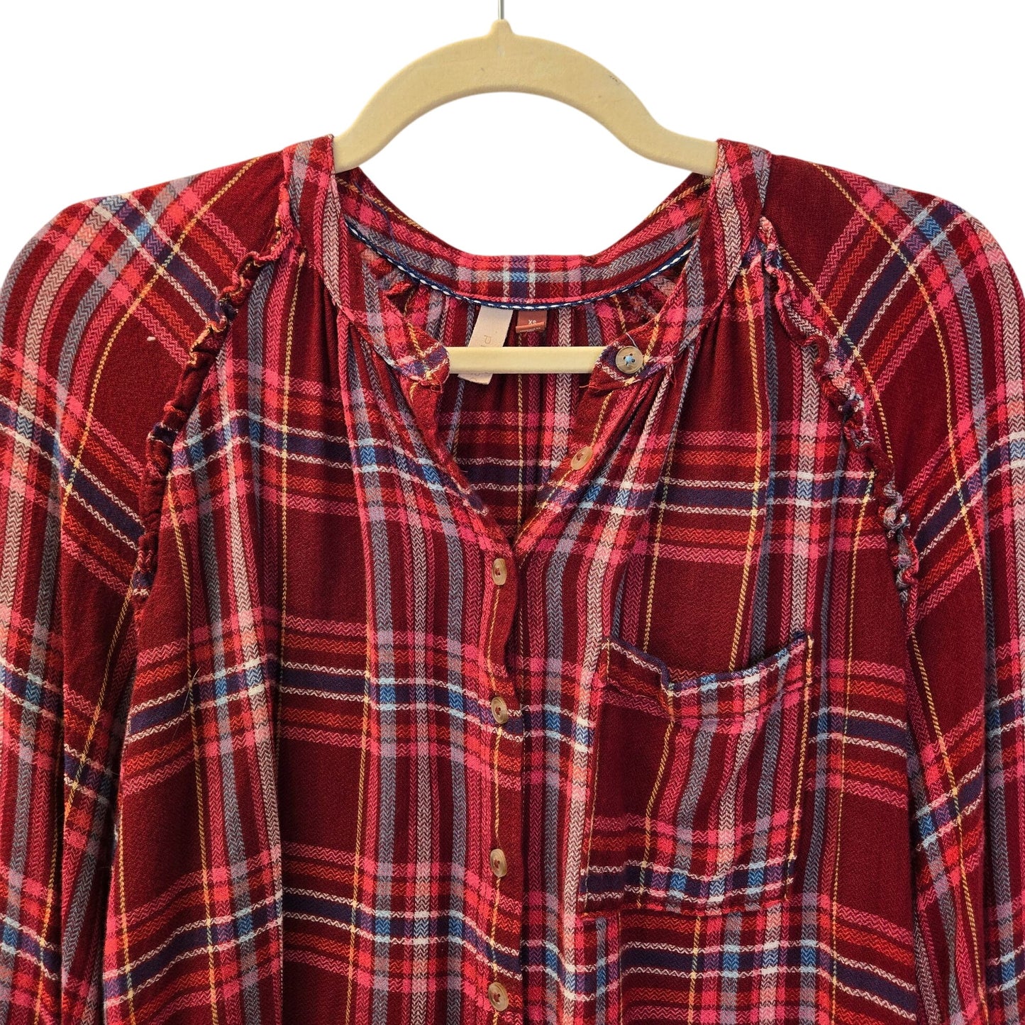 Anthropologie Pilcro Breezy Wool Blend Gauzy Plaid Button Down Shirt Size XS