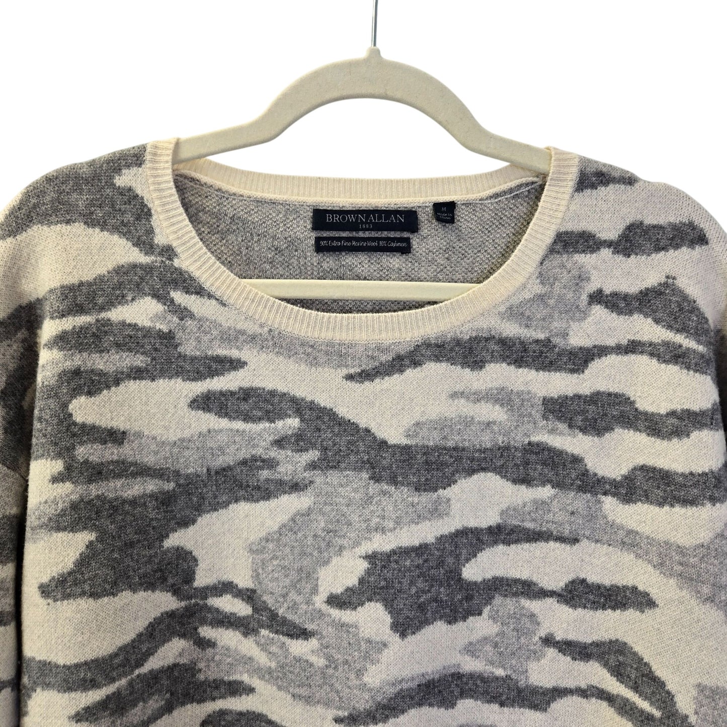 Brown Allan Wool & Cashmere Blend Camouflage Print Crewneck Sweater Size Medium