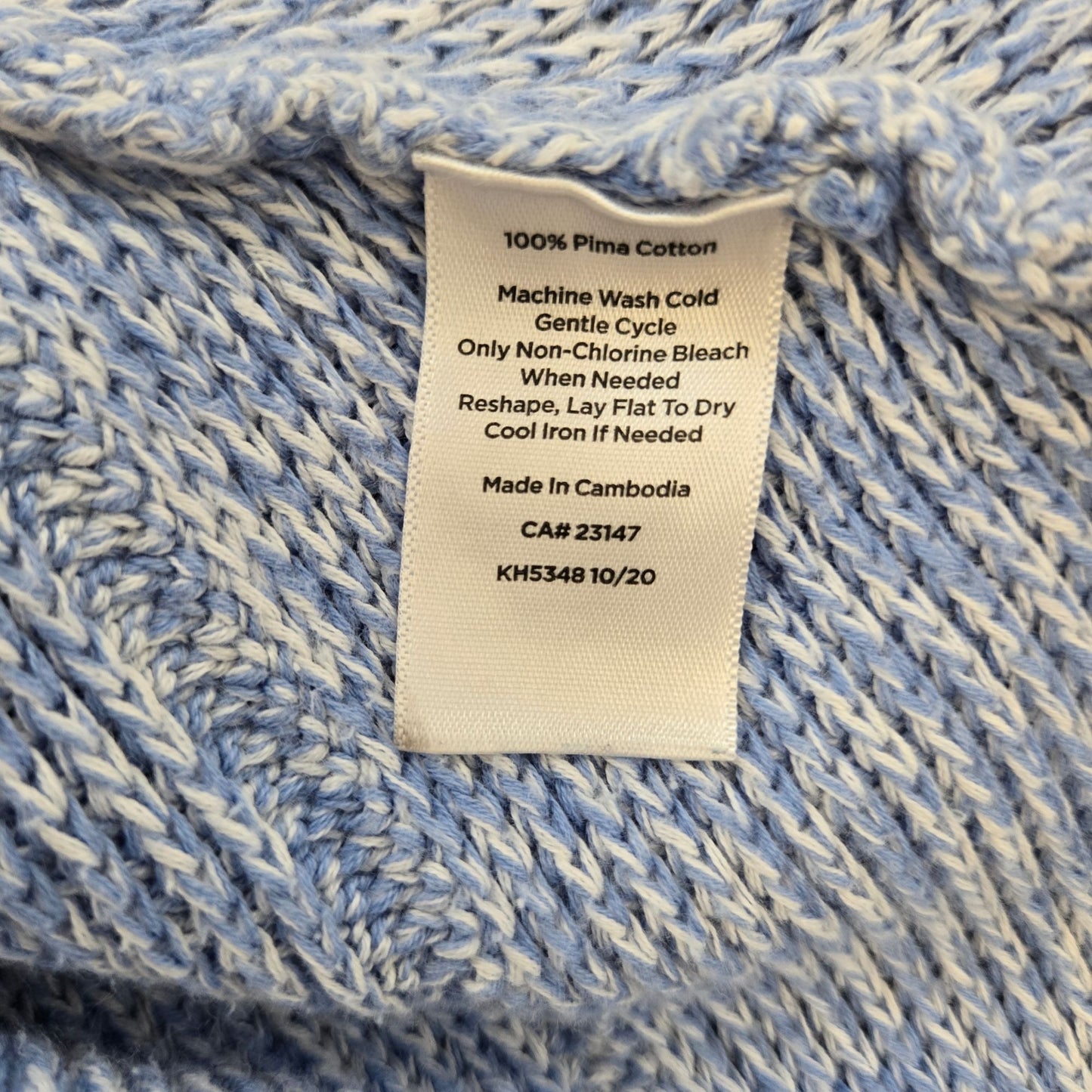 Talbots 100% Pima Cotton Heathered Blue Crewneck Sweater Size L Petite