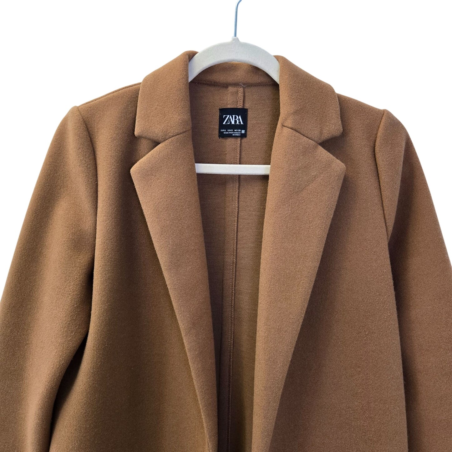 Zara Lapel Collar Open Longline Coat Size Small