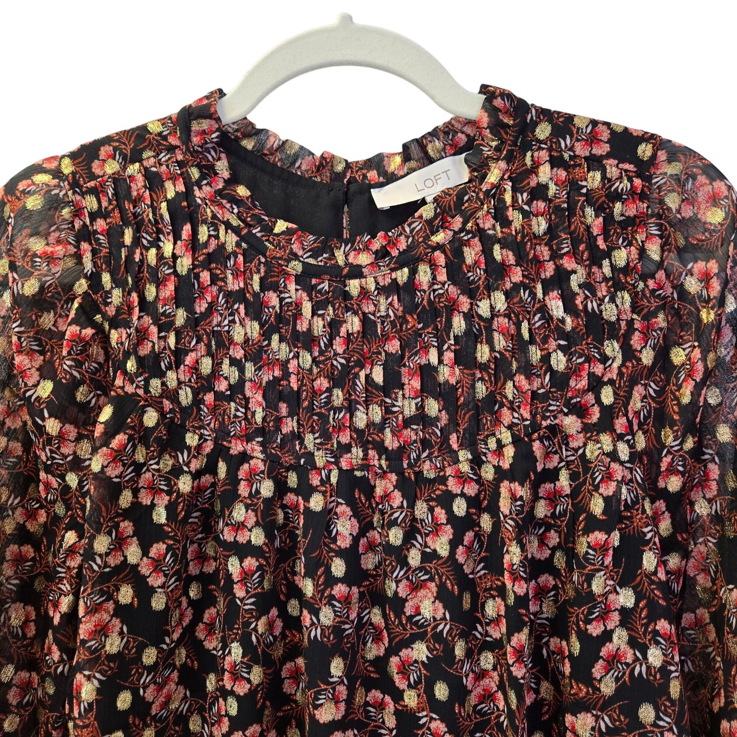 Loft Floral Metallic Peasant Blouse Size XS/S