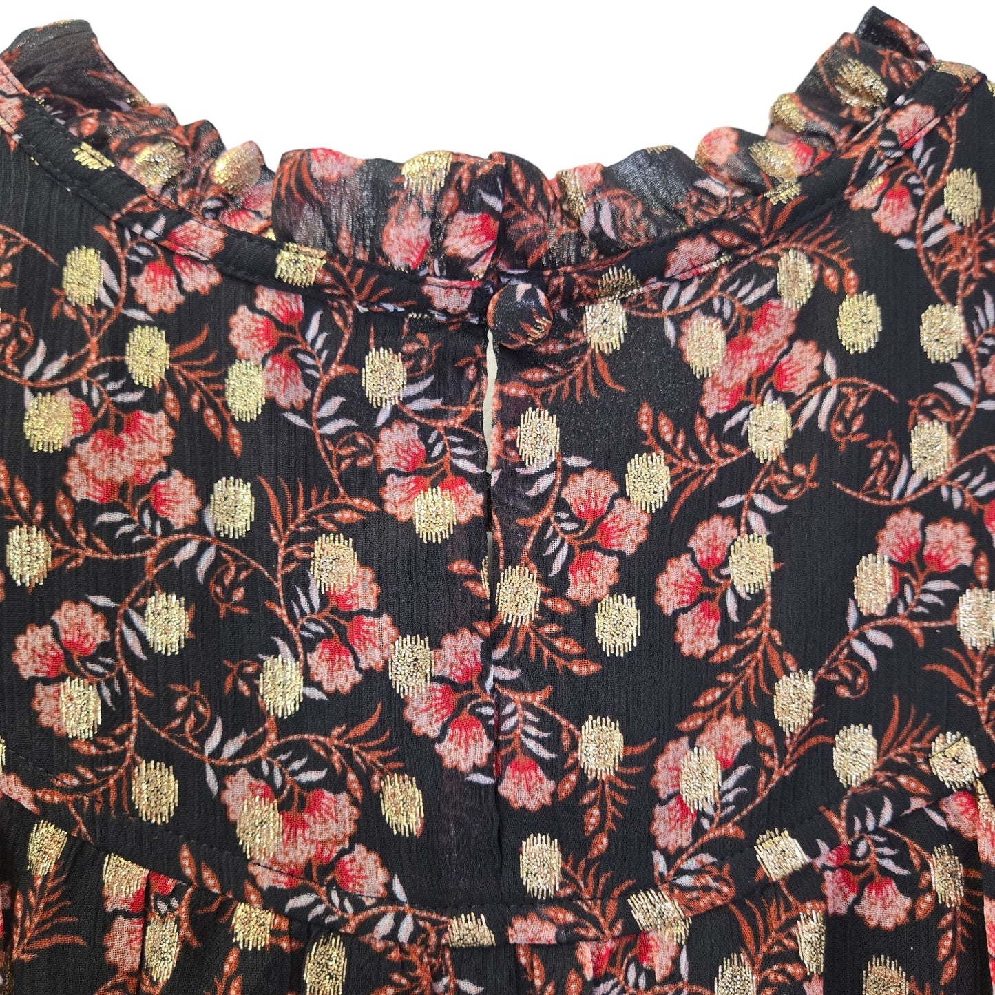 Loft Floral Metallic Peasant Blouse Size XS/S