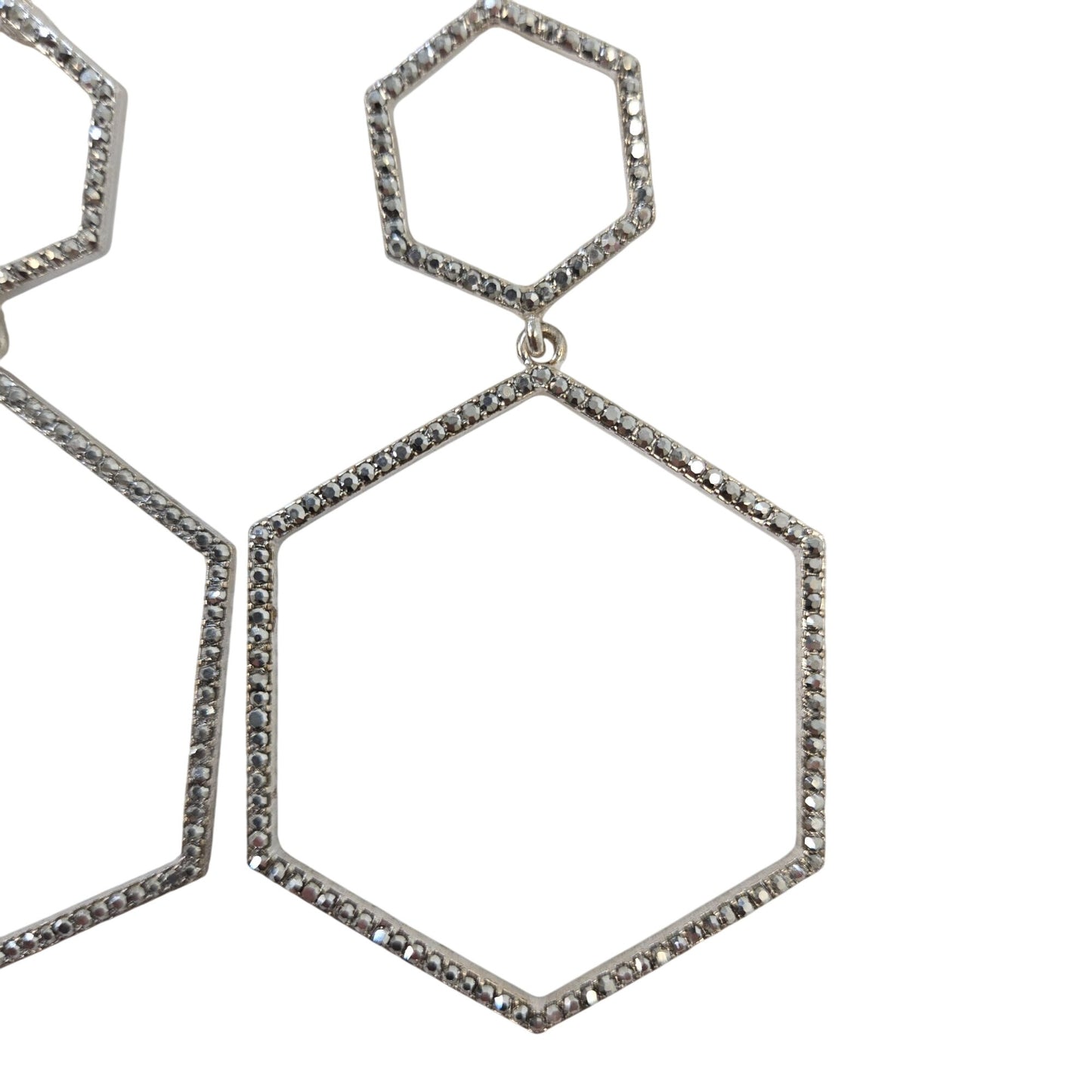 NWT Aqua Tiny Rhinestone Pentagon Shaped Silver Tone Earrings