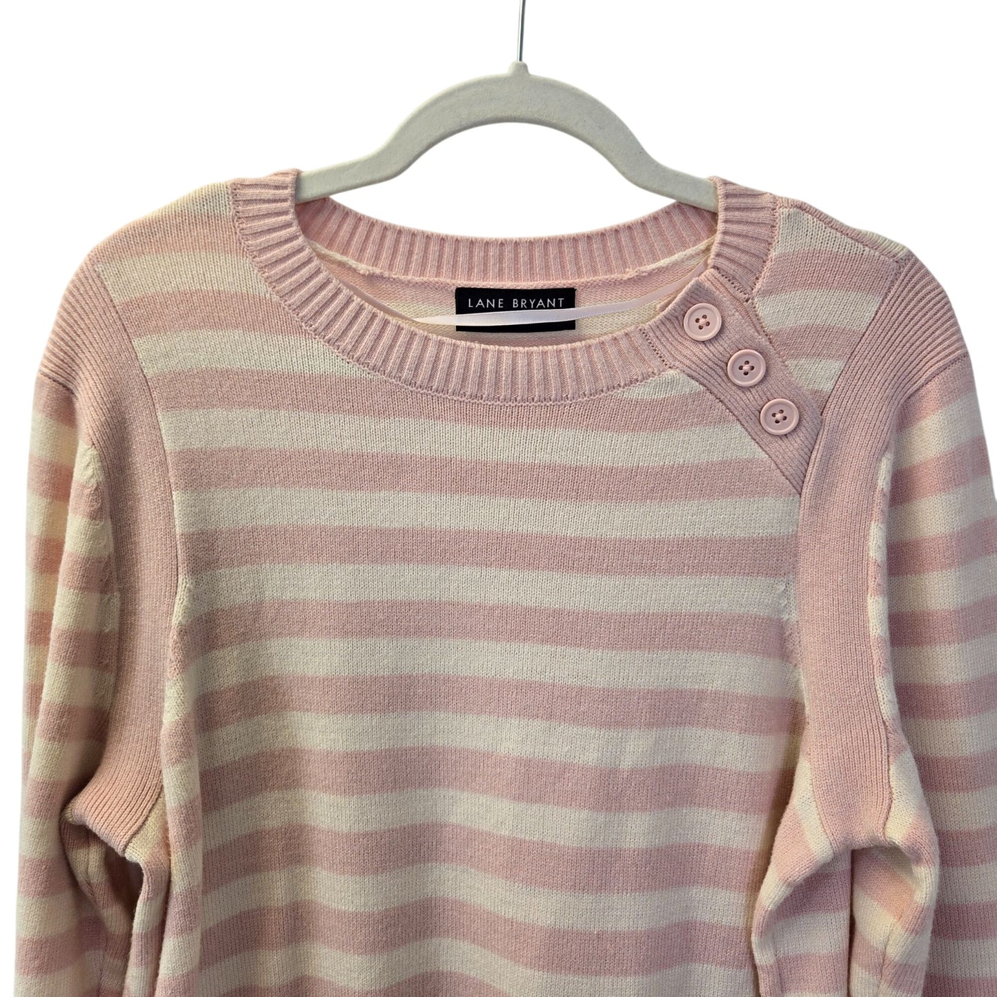 Lane Bryant Striped Button Embellished Crewneck Sweater Size 14/16