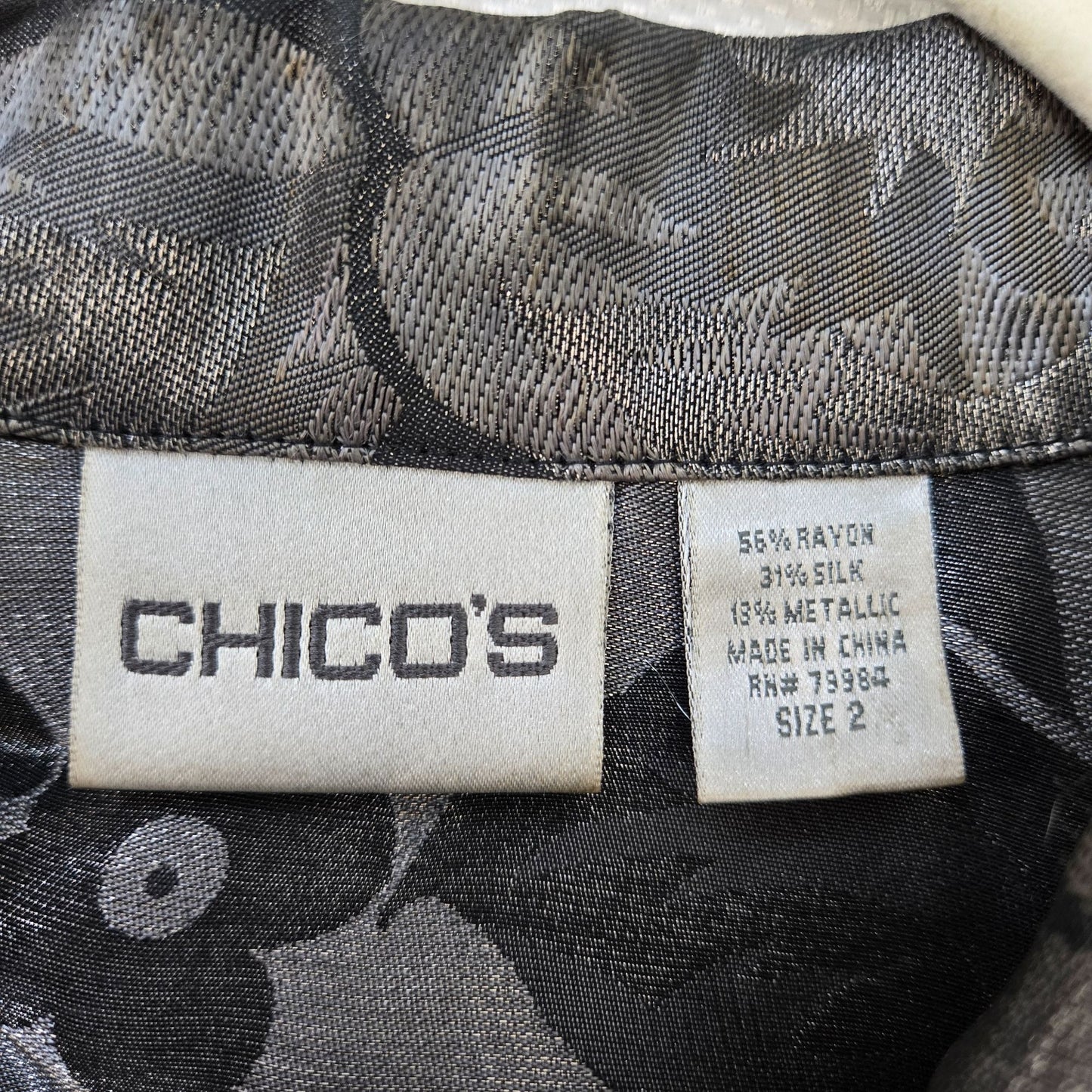Chico's Silk Blend Jacquard Button Front Metallic Jacket Size Chico's 2/Large