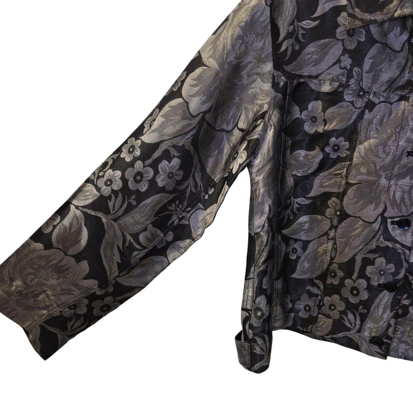 Chico's Silk Blend Jacquard Button Front Metallic Jacket Size Chico's 2/Large